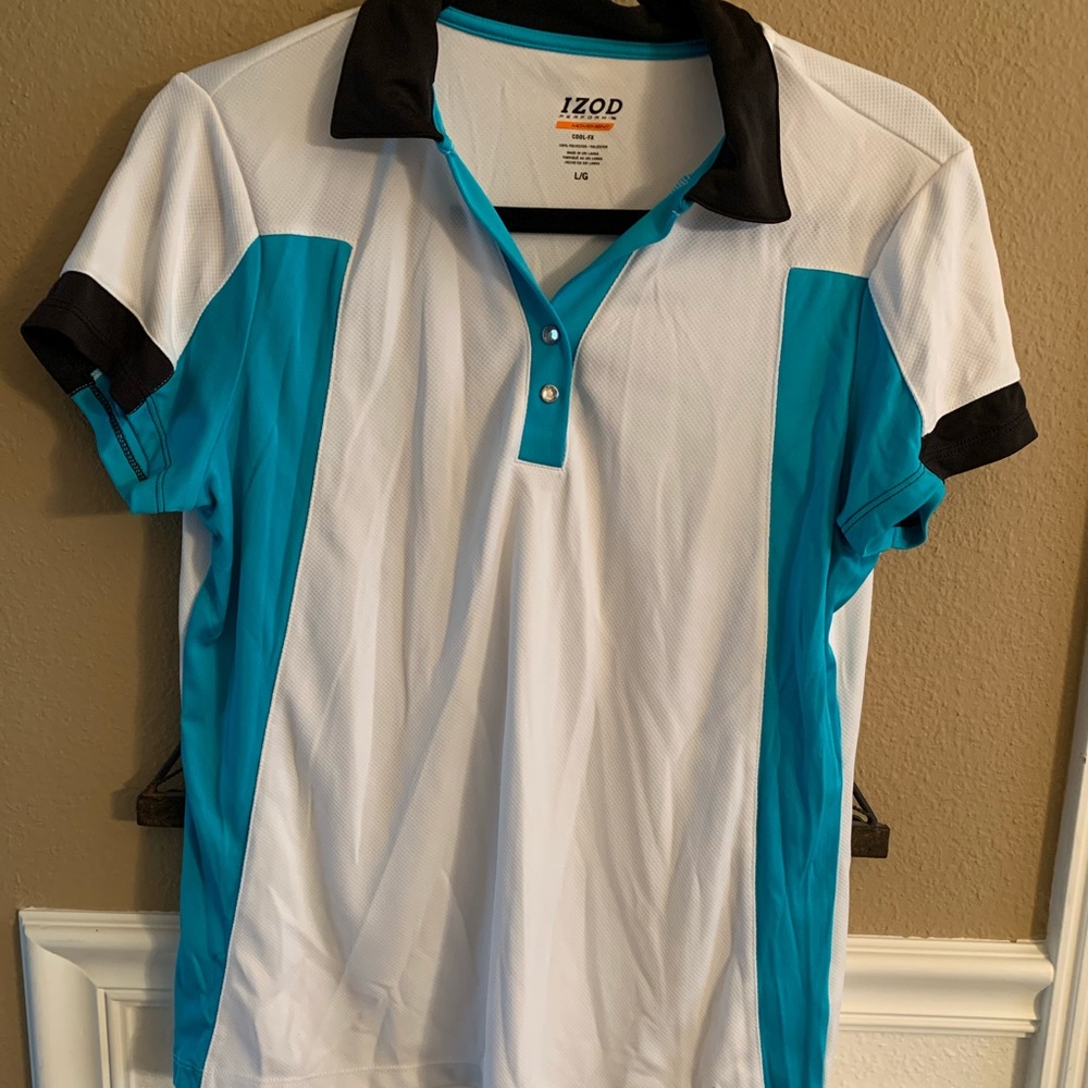 Izod Women's Blue and White Polo Shirt
